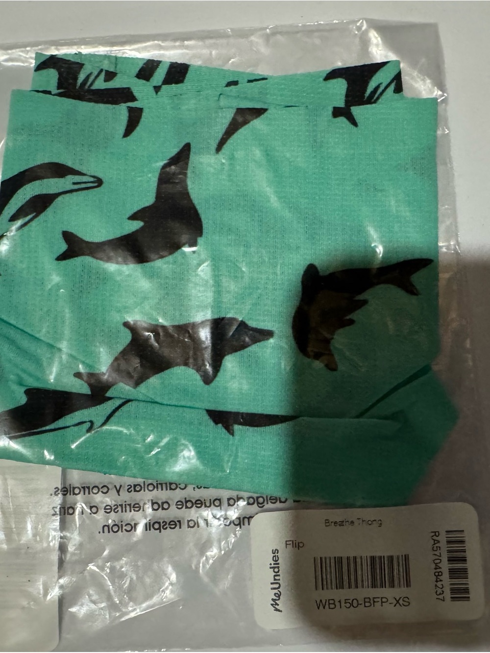MeUndies Seafoam Green Dolphin Print Thong